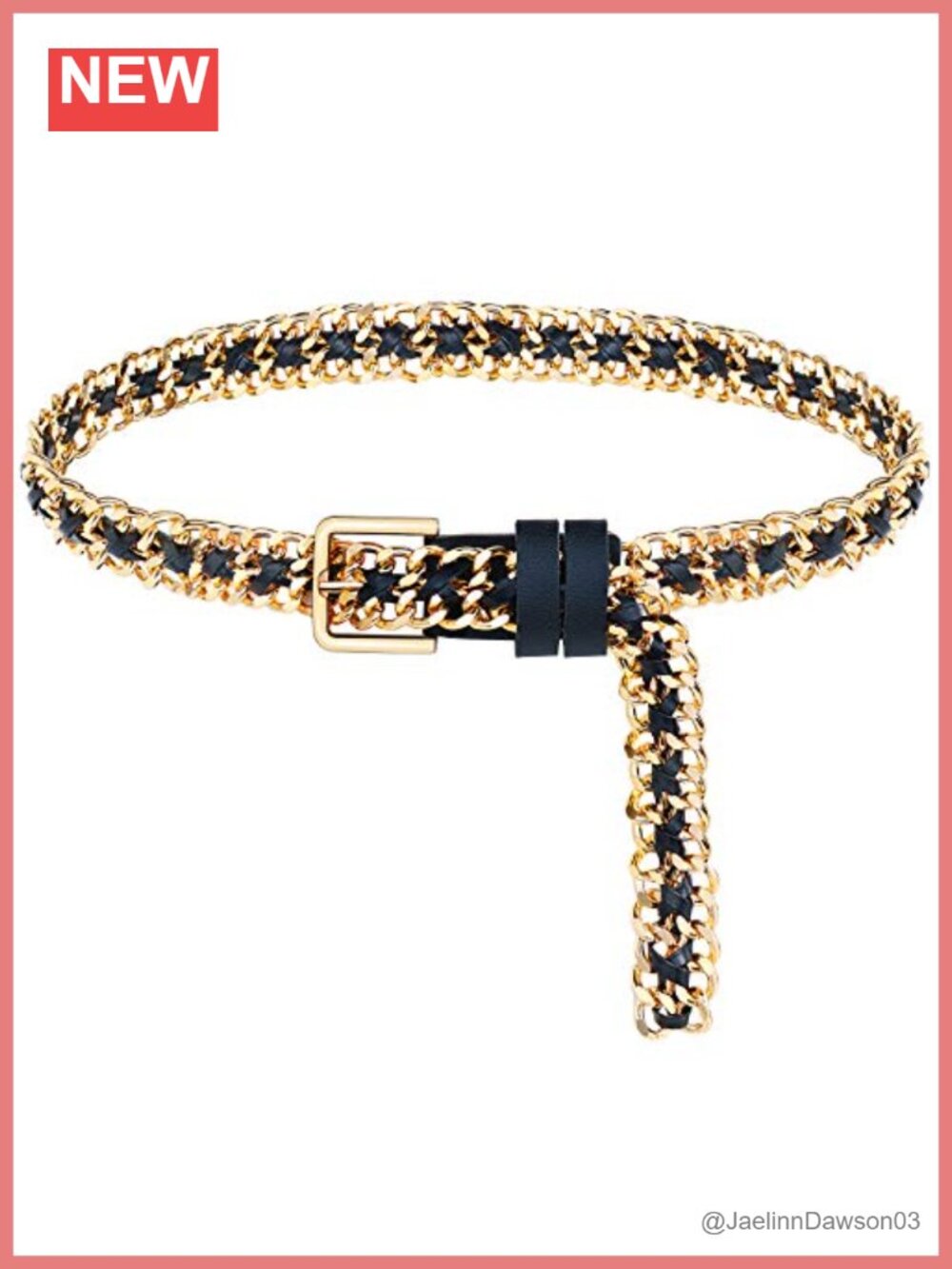 Punk Metal Chain Waist Belt Leather Woven Dress Belt